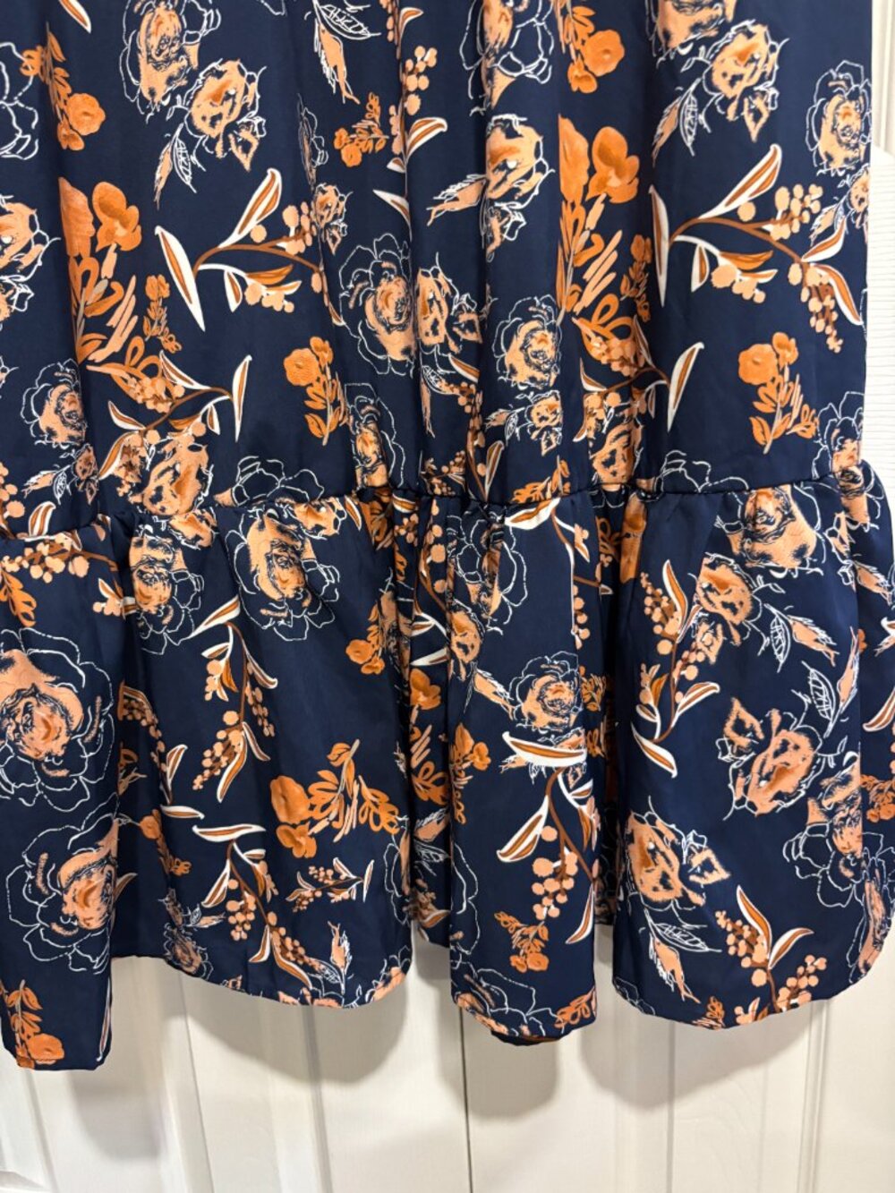 Shein Curve Maxi Dress Floral Split Thigh Ruffle Hem Navy Blue & Orange 1XL - Picture 8 of 9